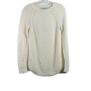 Loft - Cream/Ivory Long Sleeve Scoop Wool Blend Neck Sweater - Small